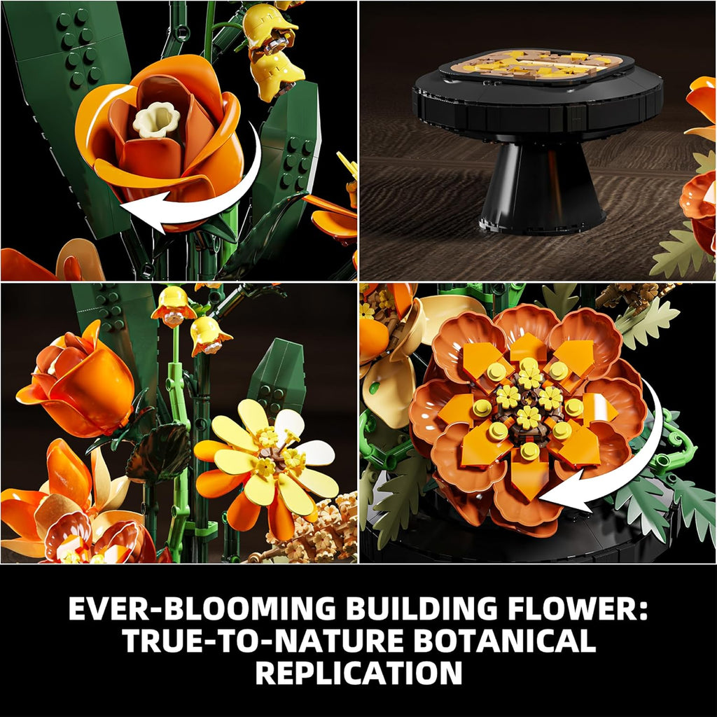 Flower Bouquet Building Blocks Set, Artificial Flowers Toy for Adults,Girls