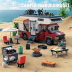 Camper Van Building Set, 880 PCS Beach Camping RV with LED Lights