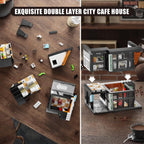 City Coffee Shop Building Block Set, 581PCS Architecture Model with Lights