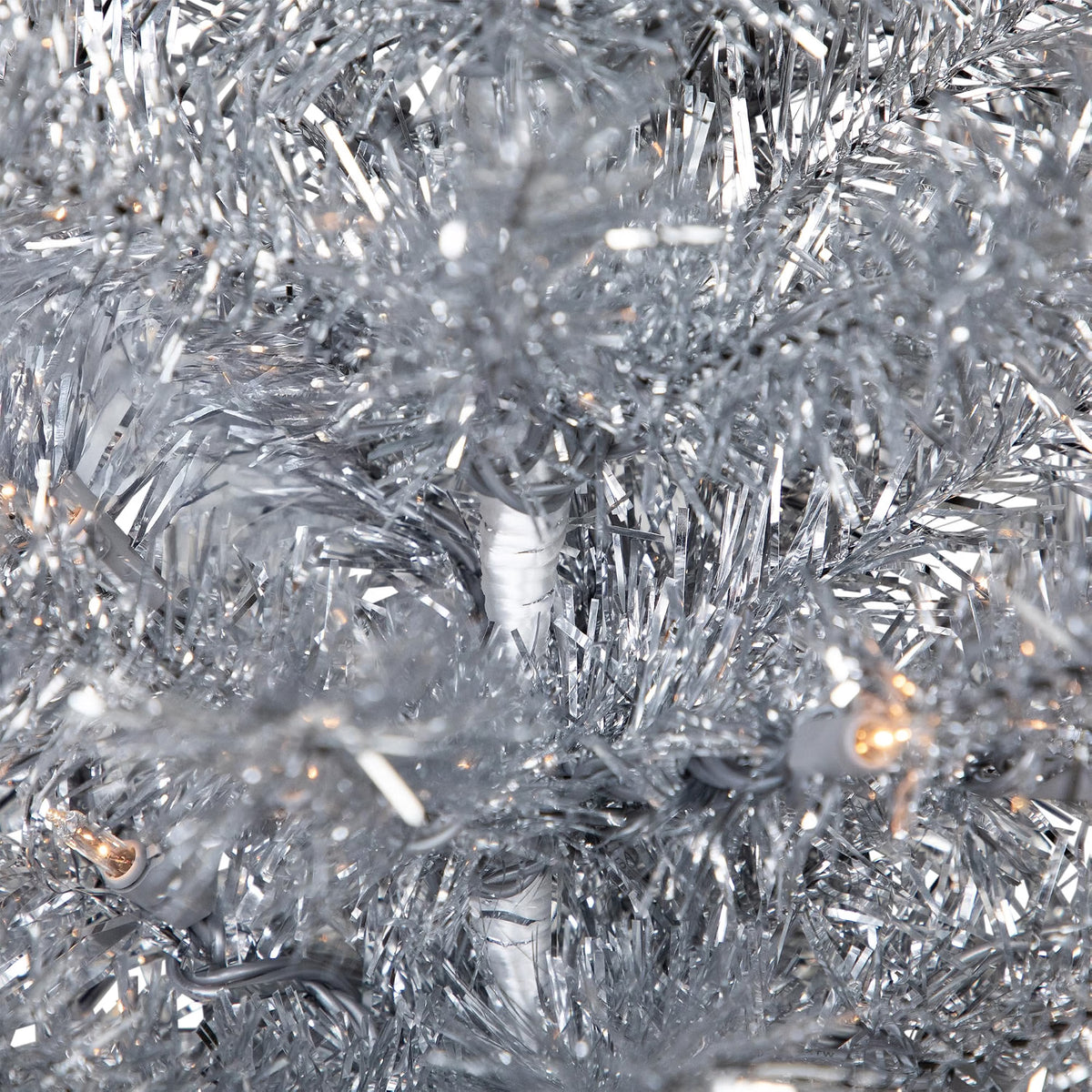 Pre-Lit Artificial Tinsel Christmas Tree - 3' - Silver - Clear Lights