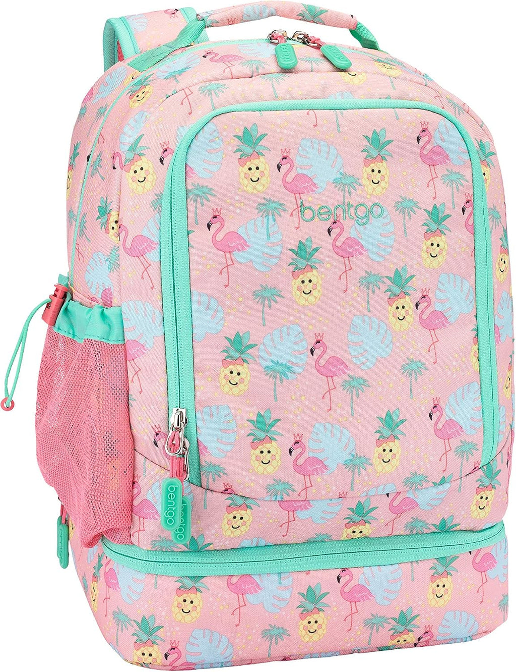 2-in-1 Backpack & Insulated Lunch Bag Set With Kids Prints Lunch Box and 4 Reusable Ice Packs (Tropical)