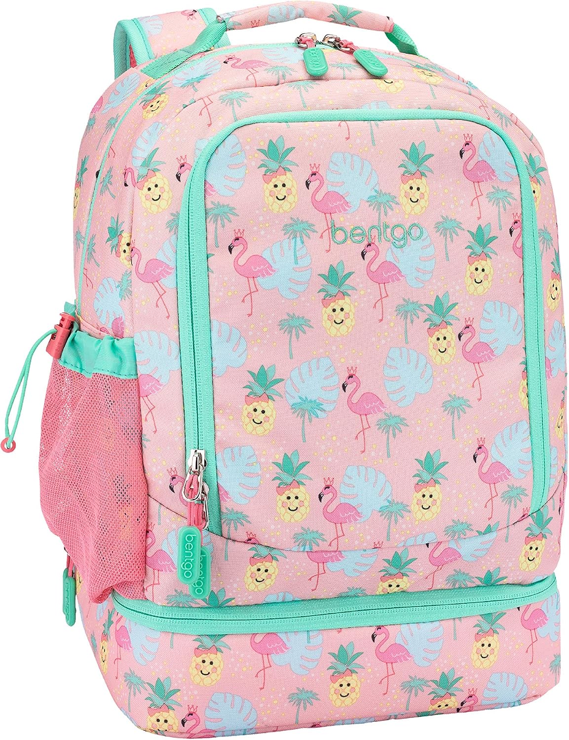 2-in-1 Backpack & Insulated Lunch Bag Set With Kids Prints Lunch Box and 4 Reusable Ice Packs (Tropical)