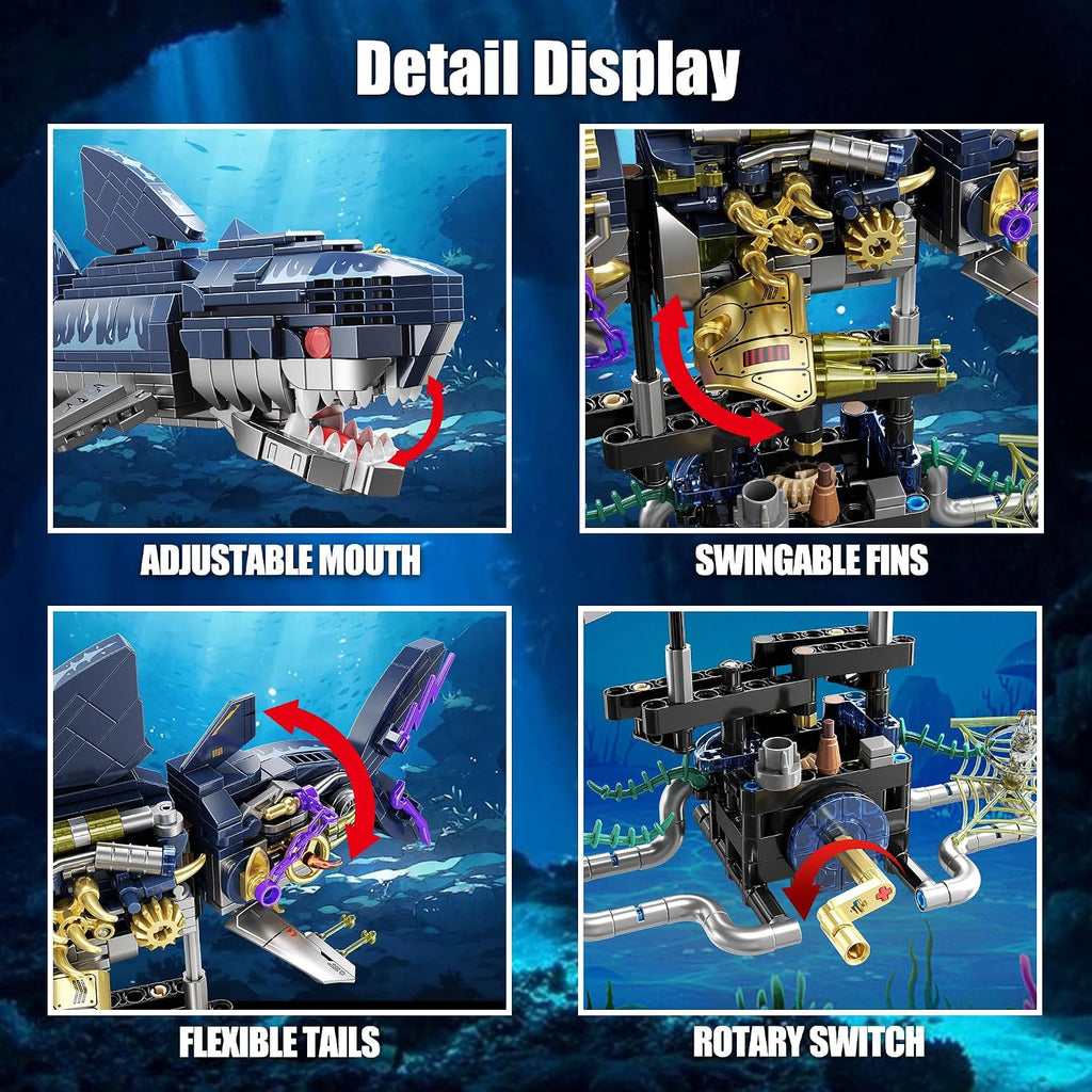 Mechanical Shark Building Set STEM Toy for Boys Ages 8-12, 8-14