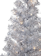 Pre-Lit Artificial Tinsel Christmas Tree - 3' - Silver - Clear Lights