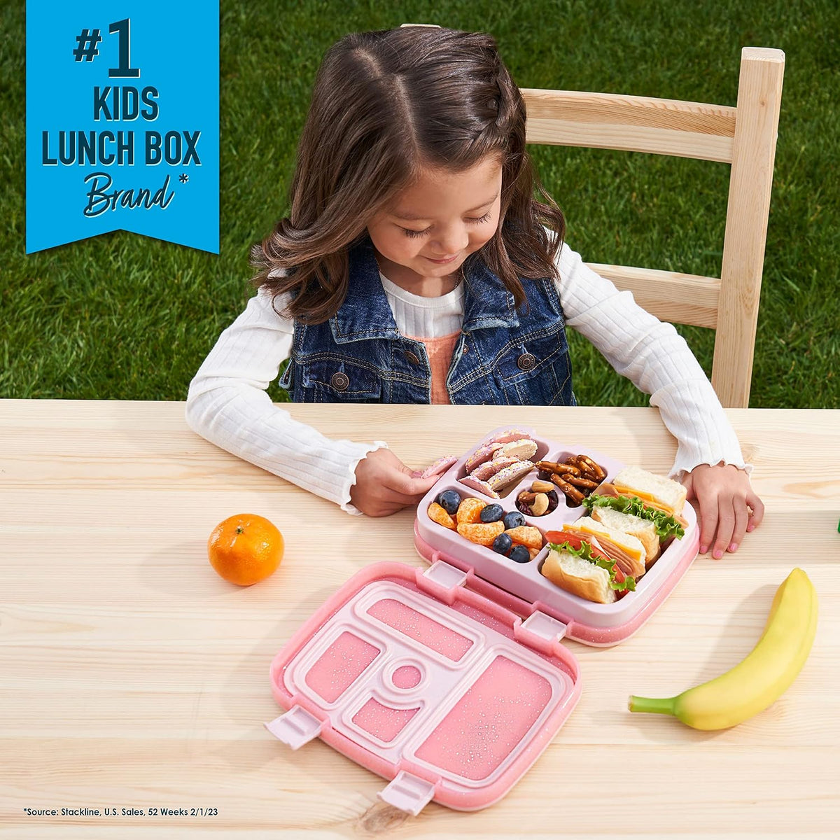 Kids 5-Compartment Lunch Box With Insulated Lunch Bag - (Glitter Edition - Petal Pink)