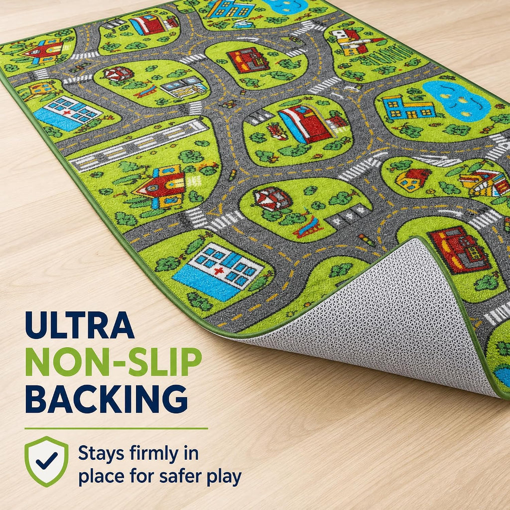 Car Rug, City Road Playmat, Town City Map Carpet, Ultra Non-Slip Washable Play Mat, 60" x 40"
