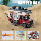 Camper Van Building Set, 880 PCS Beach Camping RV with LED Lights