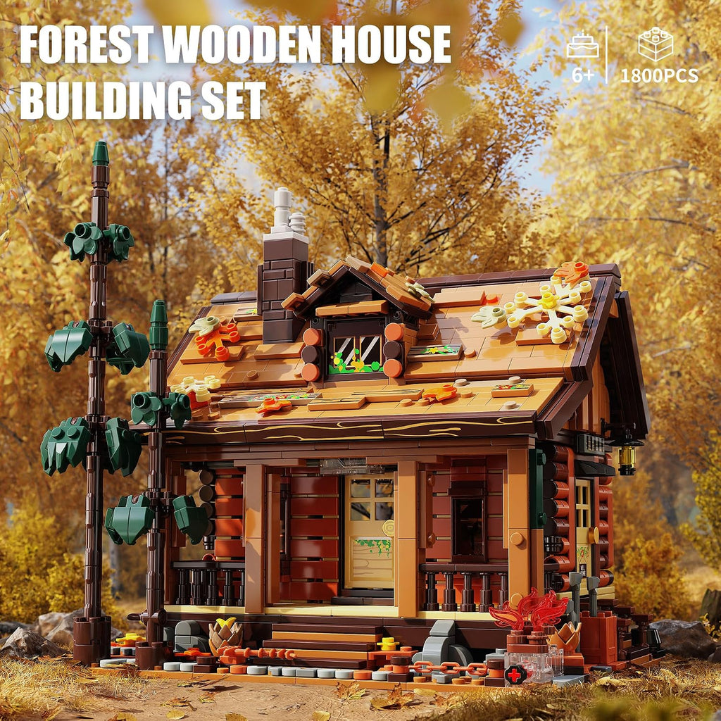 TYCOLE Wood Cabin Building Blocks Set with Lights for Adults and Girls 8-12