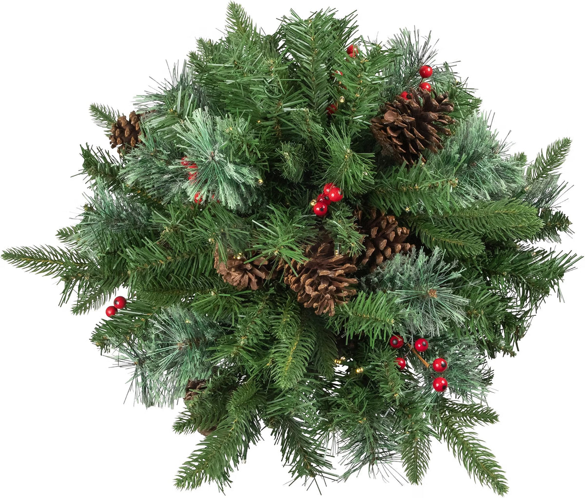 Pre-Lit LED Frosted Pinecones and Berries Christmas Urn Filler Garden Stake - 20"