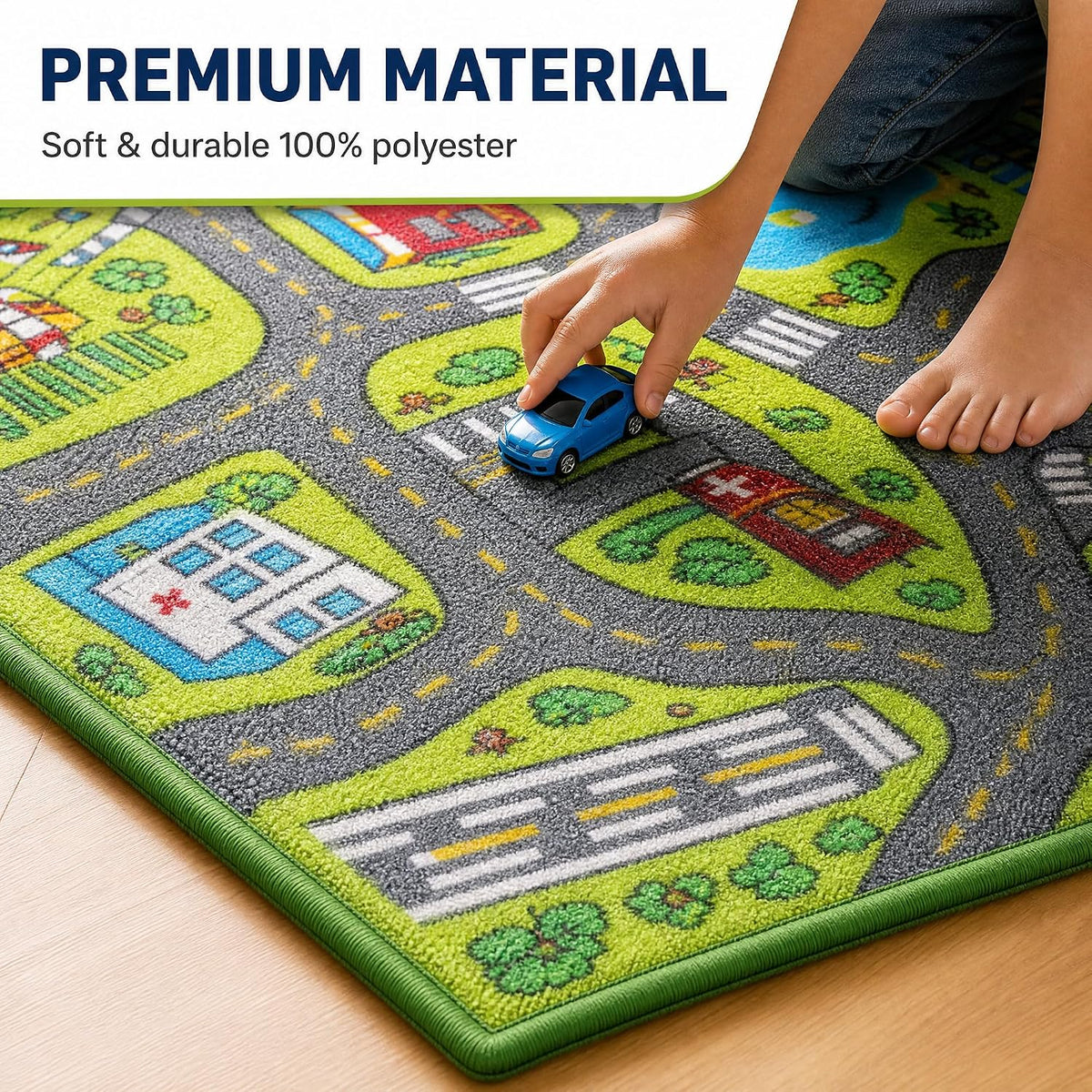 Car Rug, City Road Playmat, Town City Map Carpet, Ultra Non-Slip Washable Play Mat, 60" x 40"