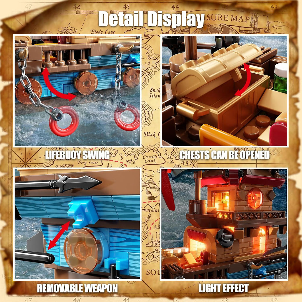 Pirate Ship Building Kit 916 Pcs with LED Lights, Creative Pirate Toy Model