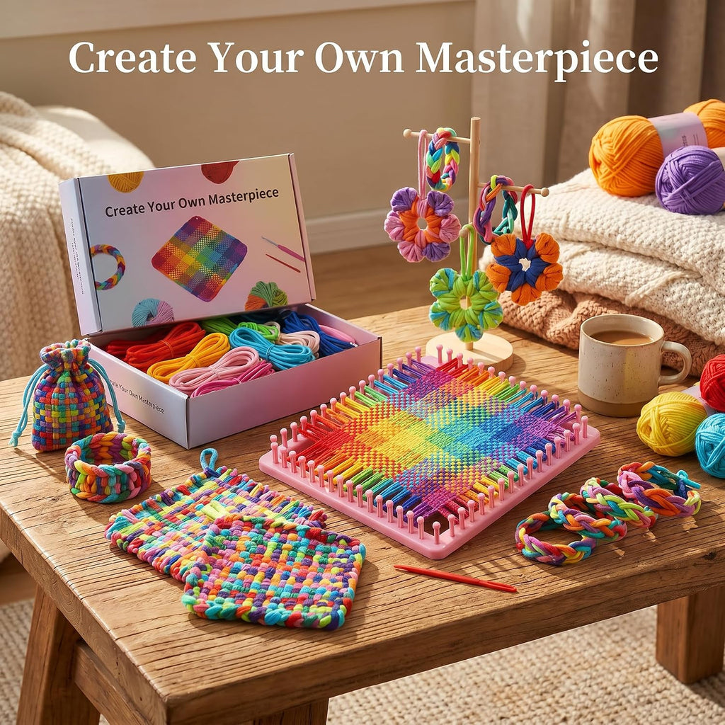 Weaving Loom Kit, DIY Potholder Knitting Kit with 192 Craft Loops for Beginners