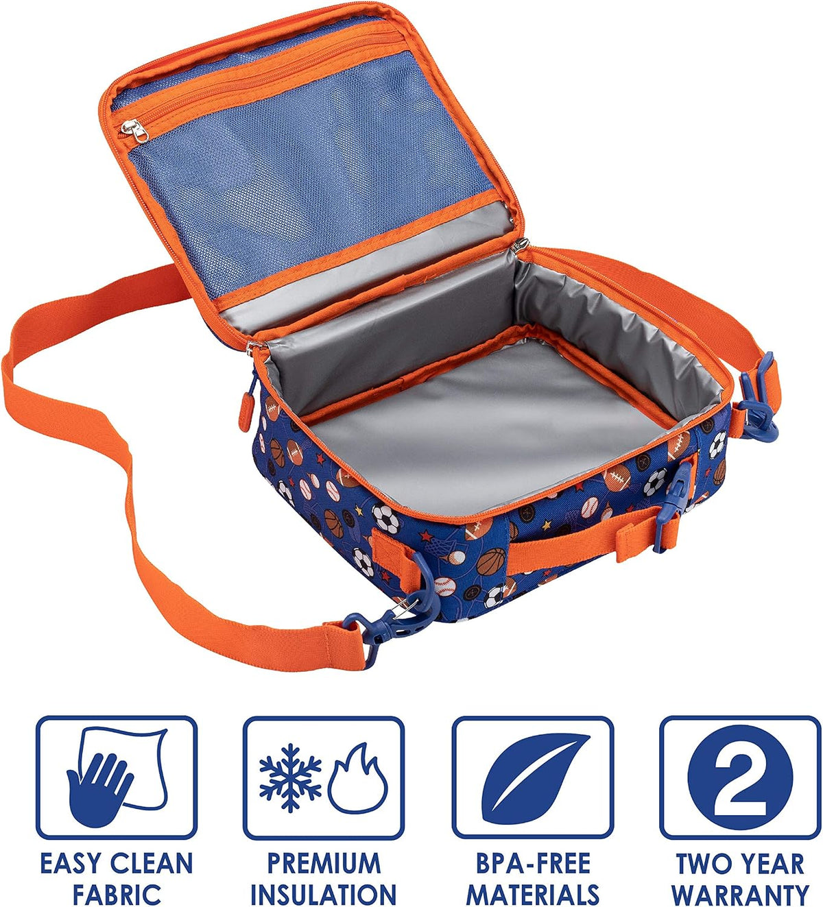 Prints Insulated Lunch Bag Set With Kids Bento-Style Lunch Box (Sports)