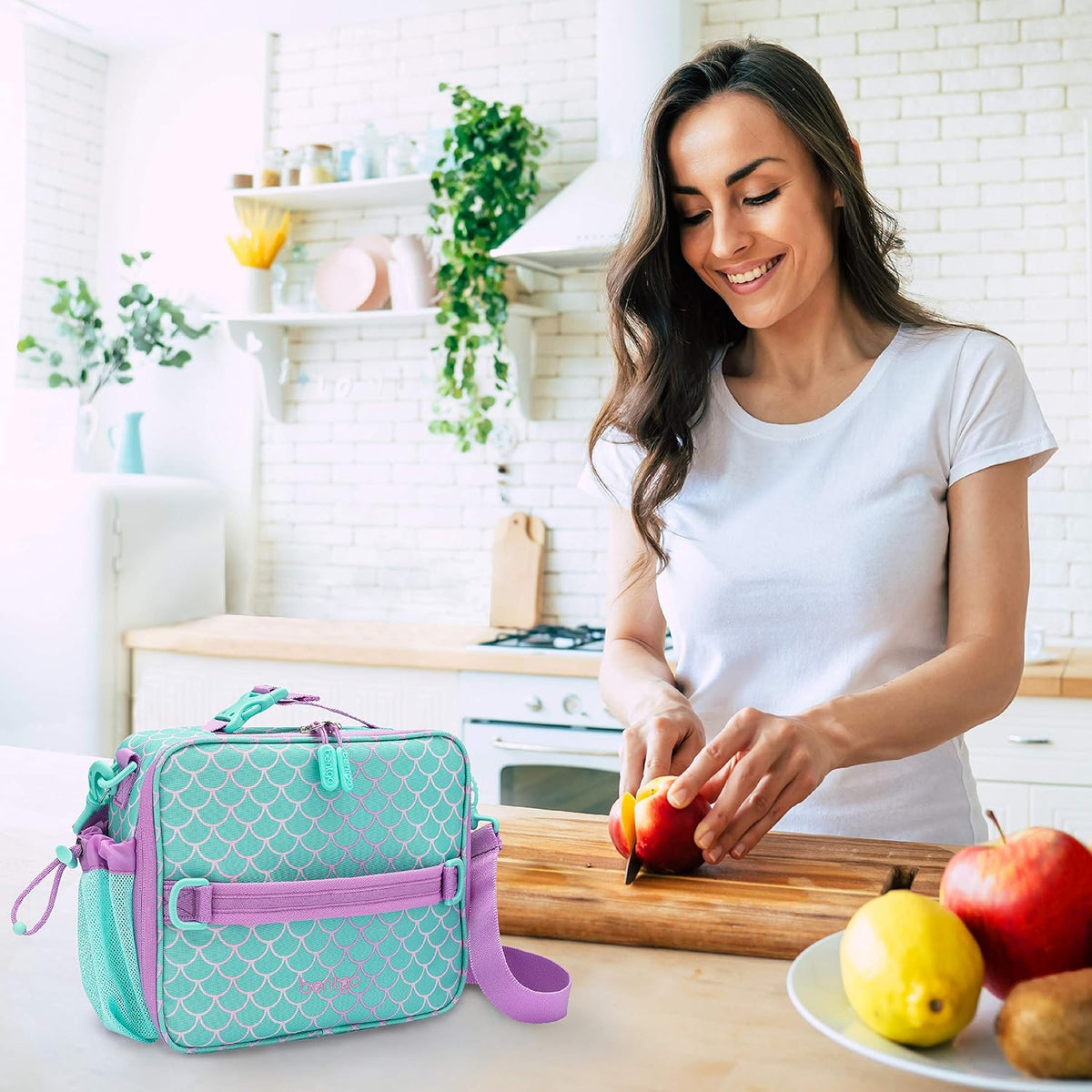Prints Insulated Lunch Bag Set With Kids Bento-Style Lunch Box (Mermaid Scales)