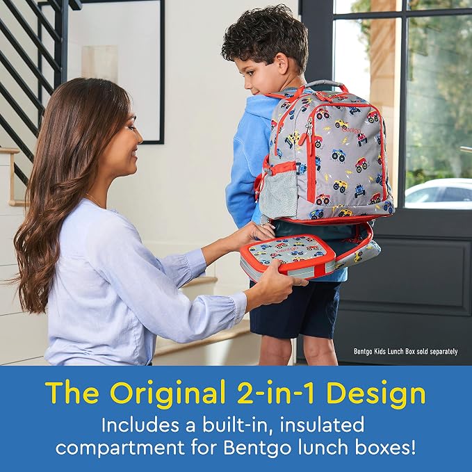 2-in-1 Backpack & Insulated Lunch Bag Set Water Bottle - New & Improved 2023 (Trucks)