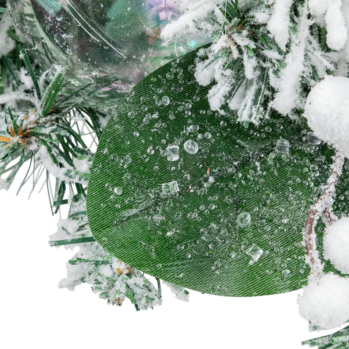 Flocked Pine Triple Candle Holder with Iridescent Christmas Ornaments - 30"