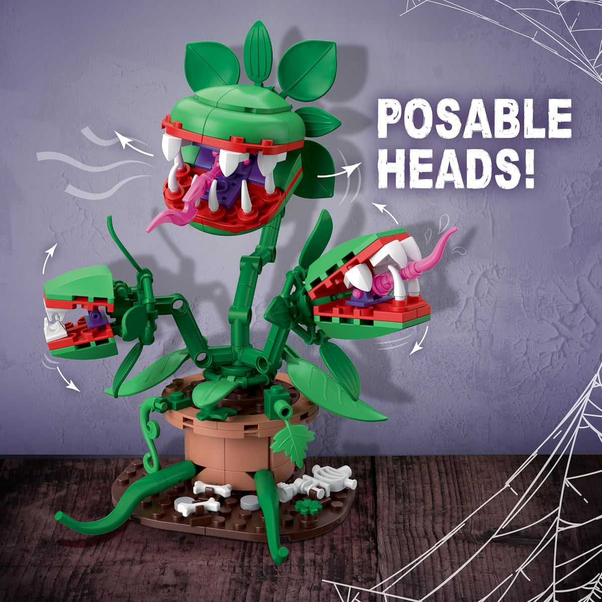 Monster Plant Building Set, 231-Piece Posable Three-Headed Carnivorous Plant Model