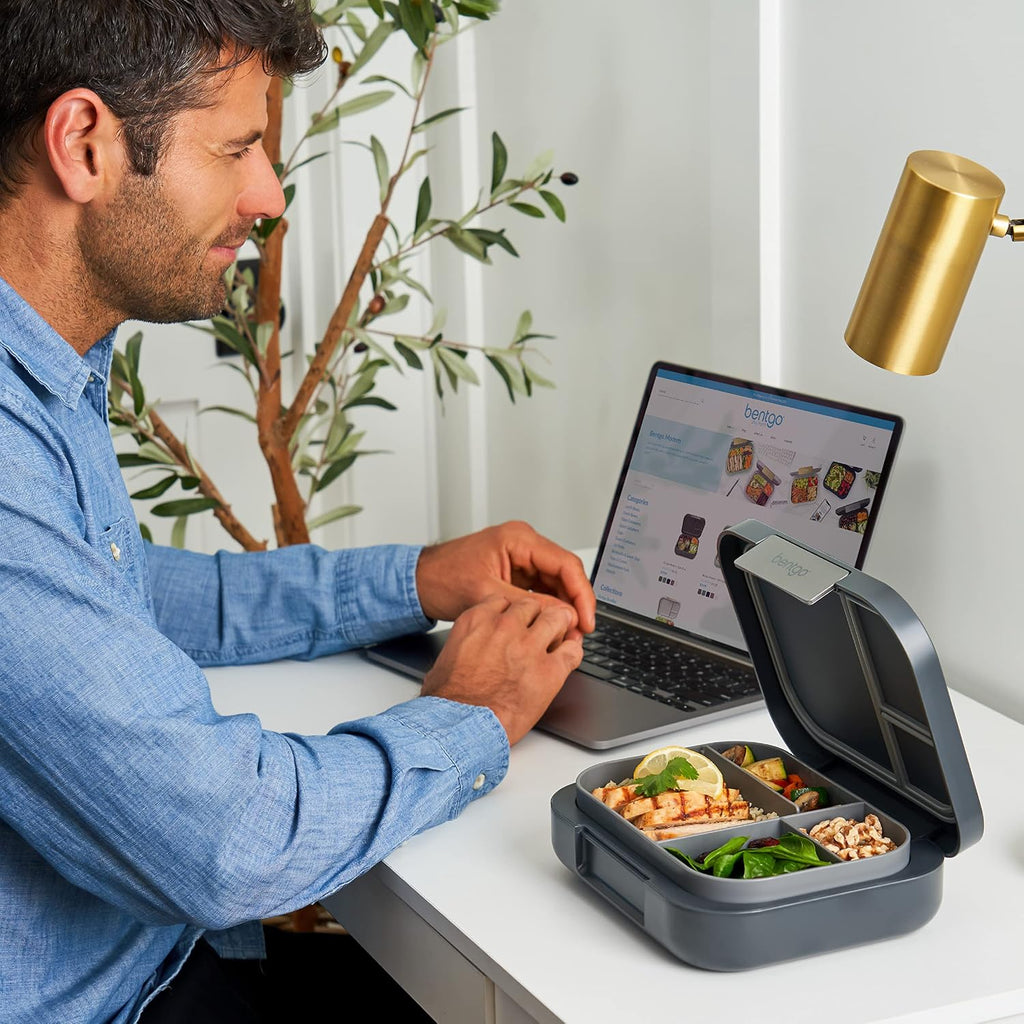 Modern Bento-Style Lunch Box Set With Reusable Snack Cup (Dark Gray)