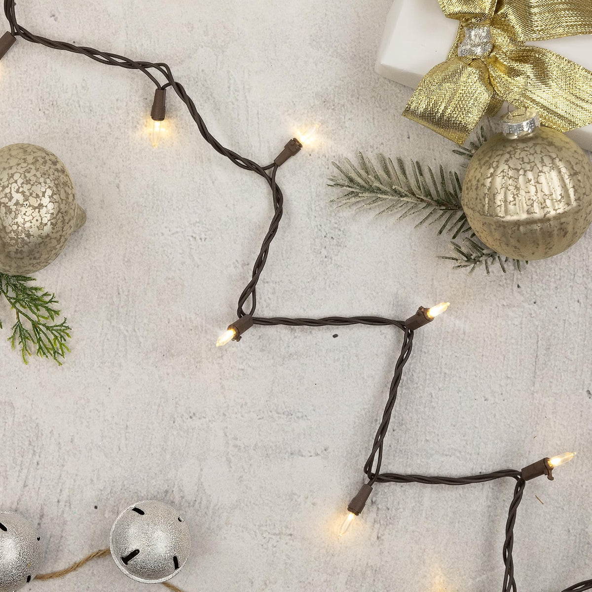 LED Mini Christmas Lights - Warm White - 33' Brown Wire - 100ct
