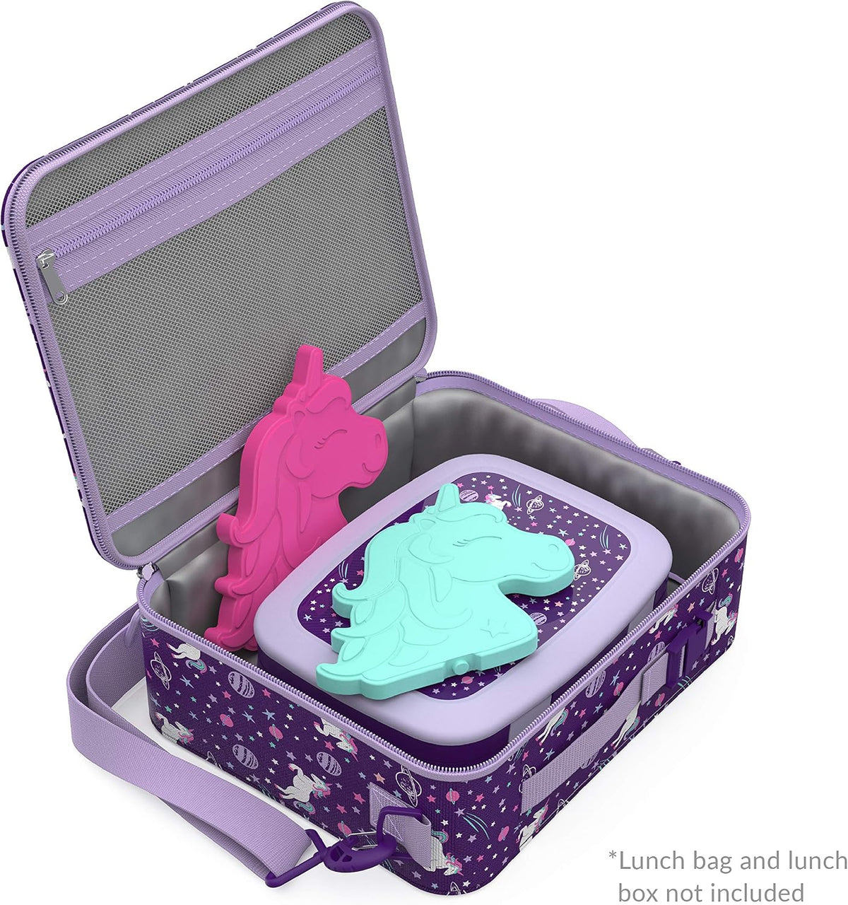Prints Insulated Lunch Bag Set With Kids Bento-Style Lunch Box and 4 Reusable Ice Packs (Unicorn)
