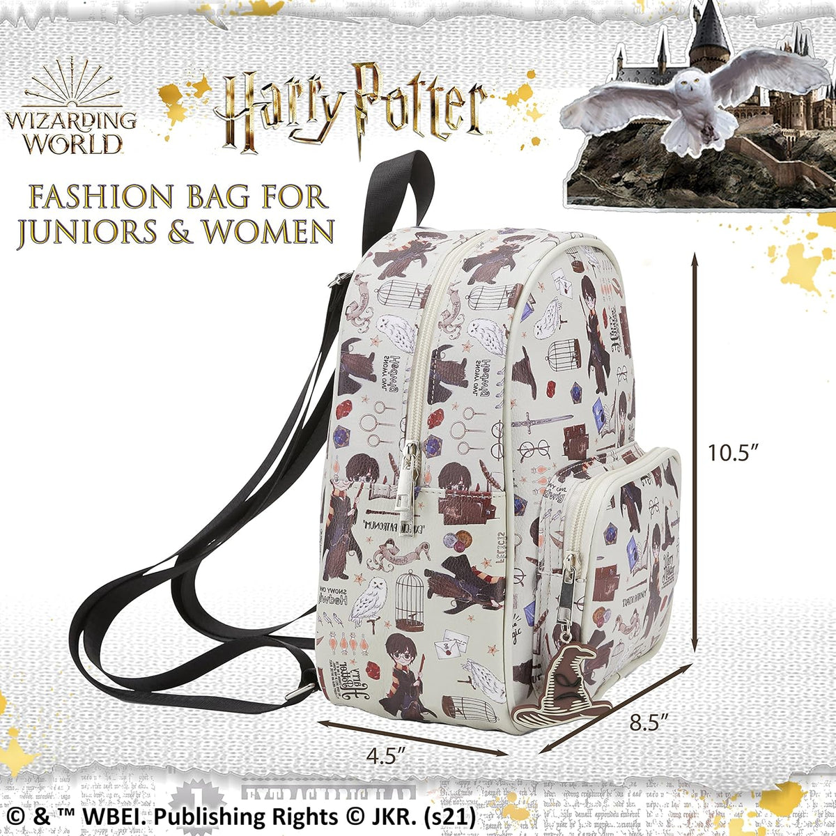 Harry Potter Wizarding World 10.5" Mini Purse Backpack, Hogwarts Allover Print, Faux Leather Adjustable-Strap Bag