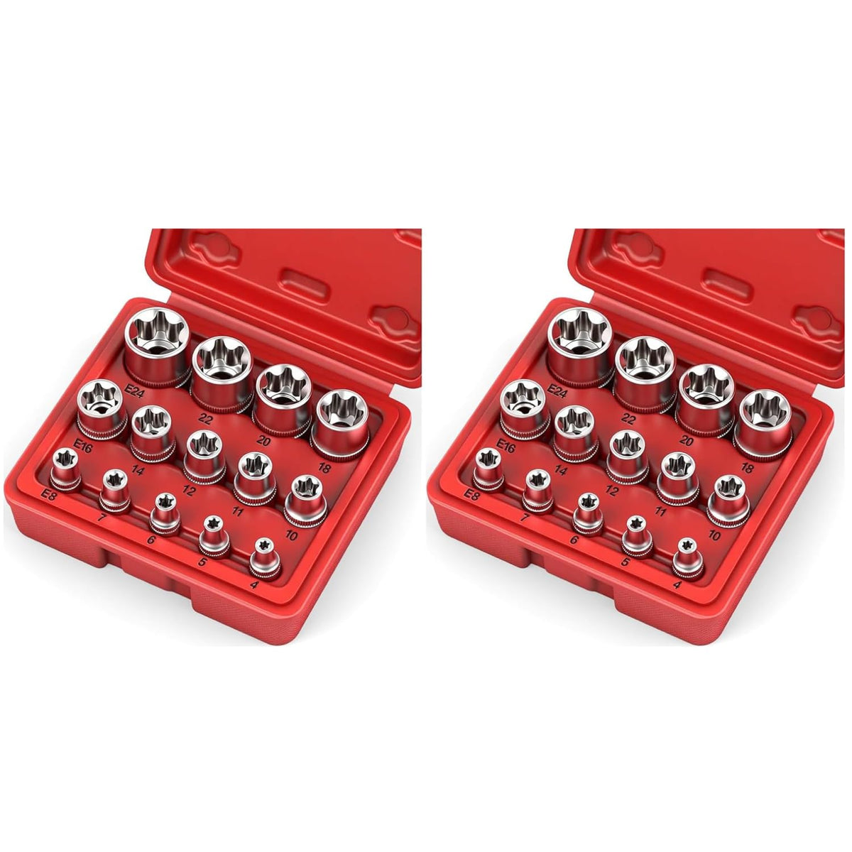 14-Piece E-TORX Socket Set – Premium Female Torx Star Bit Socket Set (E4-E24), 1/4", 3/8" & 1/2" Drive External Torx Sockets, Drop Forged Heat Treated Cr-V Steel with Blow Molded Storage Case