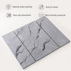Triple Folding Diatomaceous Earth Dish Drying Mat - 9mm Thick Super Absorbent Hard Stone Drying Mat for Kitchen Countertop, Fast Drying Marble Pattern Heat Resistant Counter Mat, Space Saving