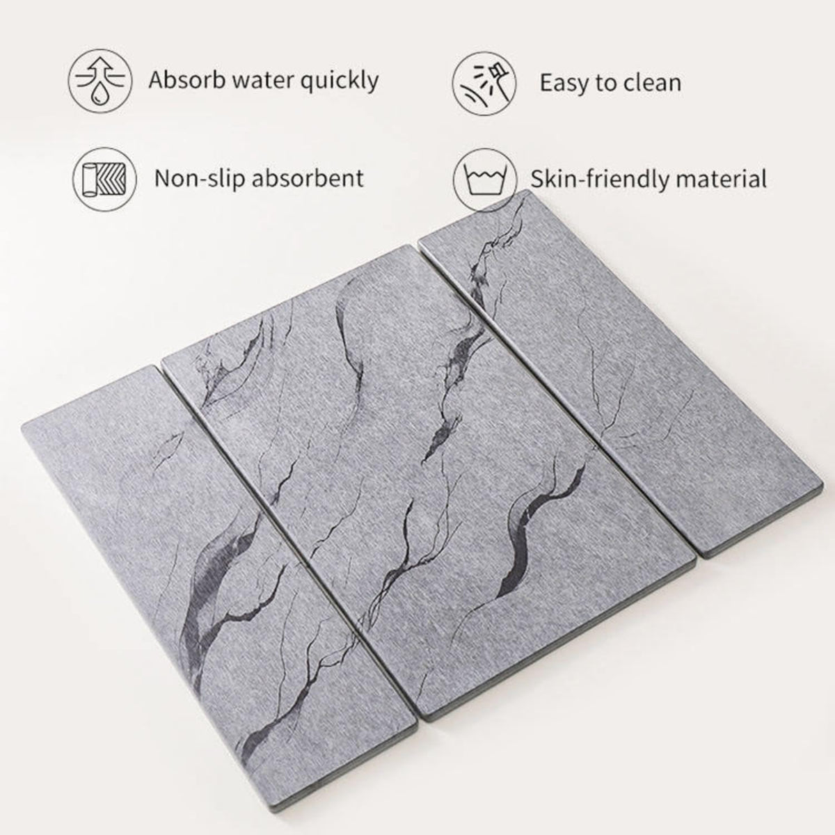Triple Folding Diatomaceous Earth Dish Drying Mat - 9mm Thick Super Absorbent Hard Stone Drying Mat for Kitchen Countertop, Fast Drying Marble Pattern Heat Resistant Counter Mat, Space Saving