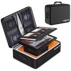 Fireproof Document Box with Lock, 8-Layer Thermal Insulated File Organizer Bag, Waterproof Leather Portable Safe Storage Box with 13 Pockets & Handle for Passports, Certificates, Laptop & Valuables