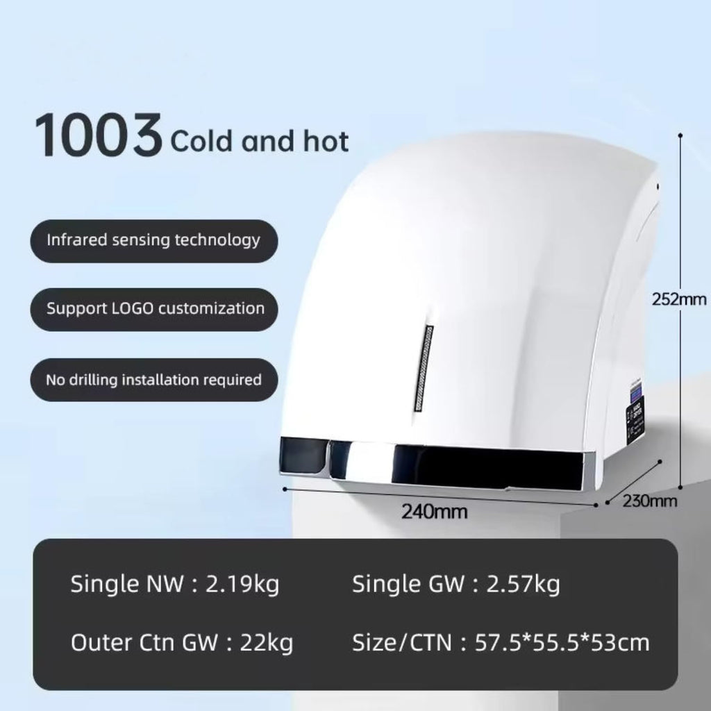 Commercial Electric Automatic Hand Dryer High Speed Wall Mounted Hot & Cold Air Sensor Hand Dryer, Fast Drying Infrared Motion Sensor Blower for Bathroom, Hotel, Office & Home Use (White & Chrome)