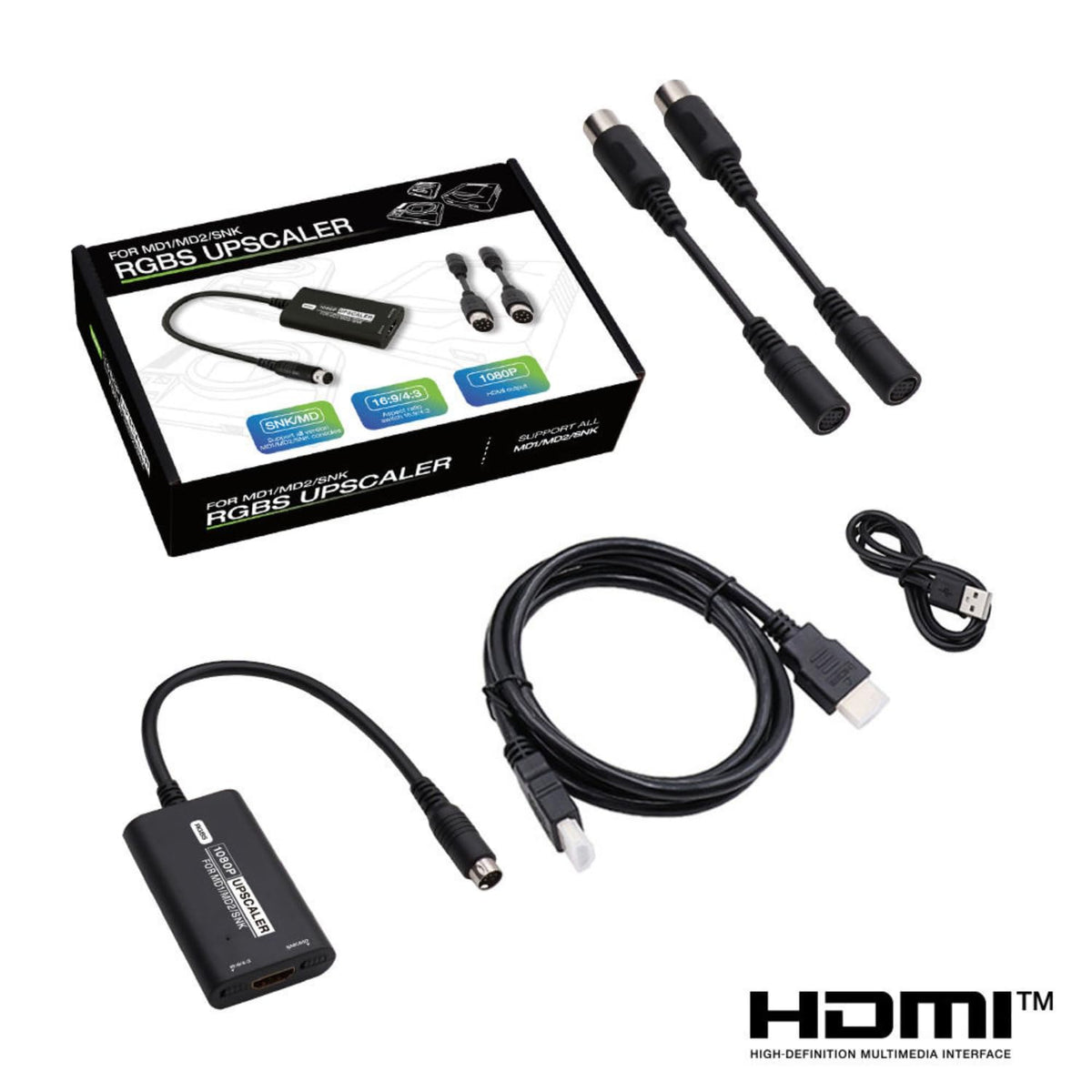 RGBS to 1080P HD Upscaler Adapter Cable for MD1 MD2 Genesis Mega Drive SNK NEO GEO Retro Gaming Consoles