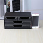 4-Drawer Leather Desktop Organizer Box, PU Leather Mini Storage Drawer Case, Office Desk Countertop Organizer Caddy for Stationery, Bills, Jewelry, Crafts, Accessories