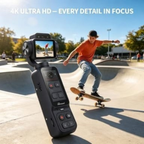 4K Pocket Gimbal Camera with Stabilization, Tracking, Rotatable Lens, Touchscreen