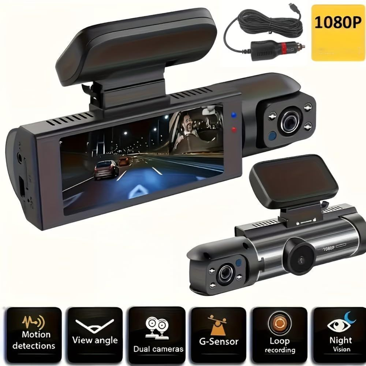 1080P Dual Camera Dash Cam Front and Inside Car DVR Recorder