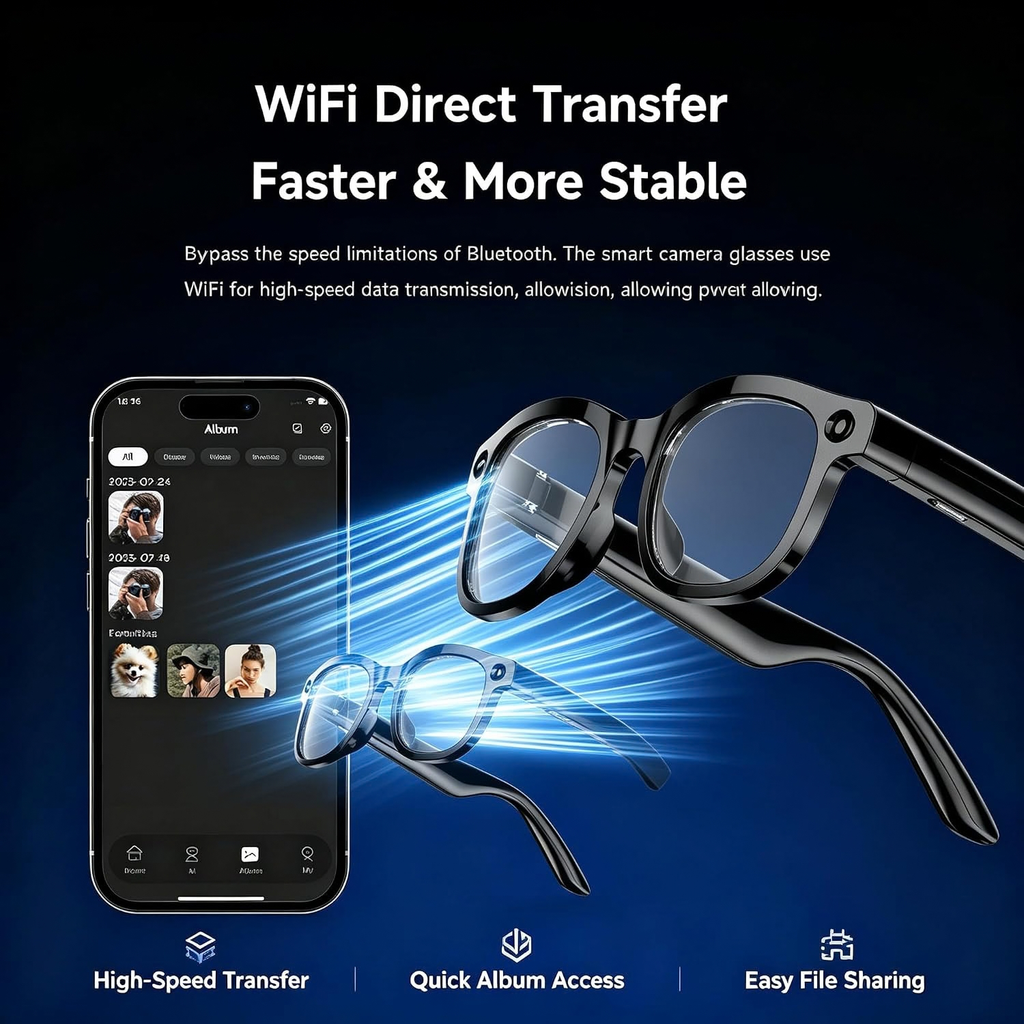 AI Smart Glasses, 8MP HD Camera, Bluetooth Audio, Real-Time Translation