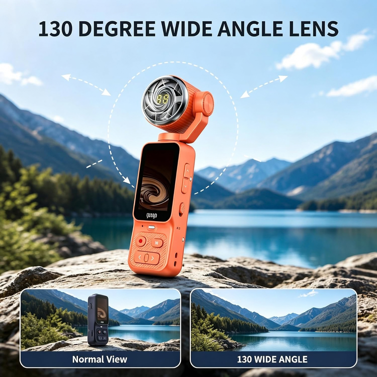 2-in-1 Fan & Gimbal Camera, 180° Flip Lens, 130° Wide Angle, 16X Zoom (Orange)