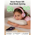 LED Bunny Kids Bluetooth Headphones, Over Ear Wired & Wireless Headset Pink