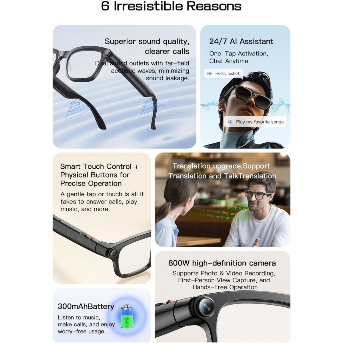 M08 Smart Glasses with 4K Camera, Bluetooth Audio, AI Translation and Voice Assistant
