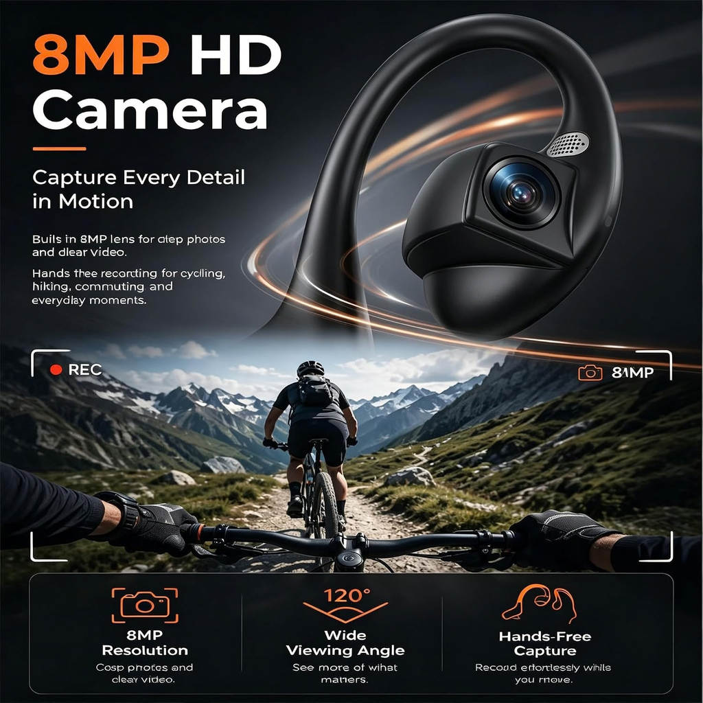 E12 Bone Conduction Headphones with Camera, AI Translation & Bluetooth