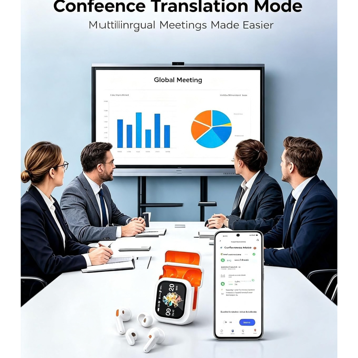 NE20 AI Translation Earbuds, Real-Time Translator, 135 Languages, LCD Touch Screen