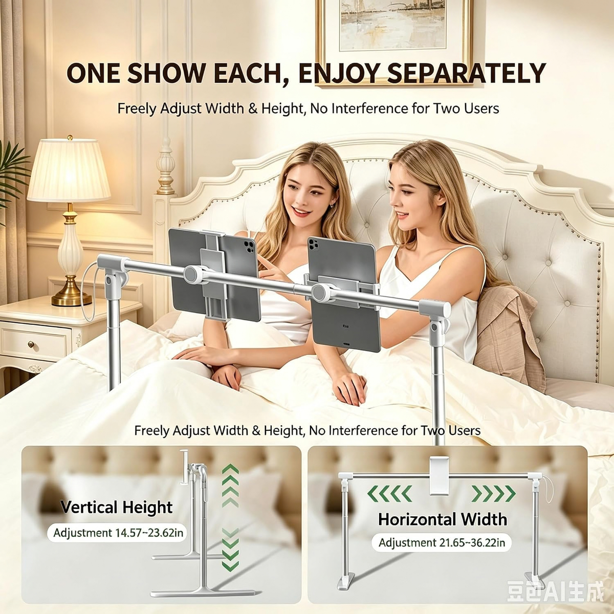Tablet Stand Holder for Bed, Adjustable Foldable 360° Rotation, Universal Phone & Tablet Stand