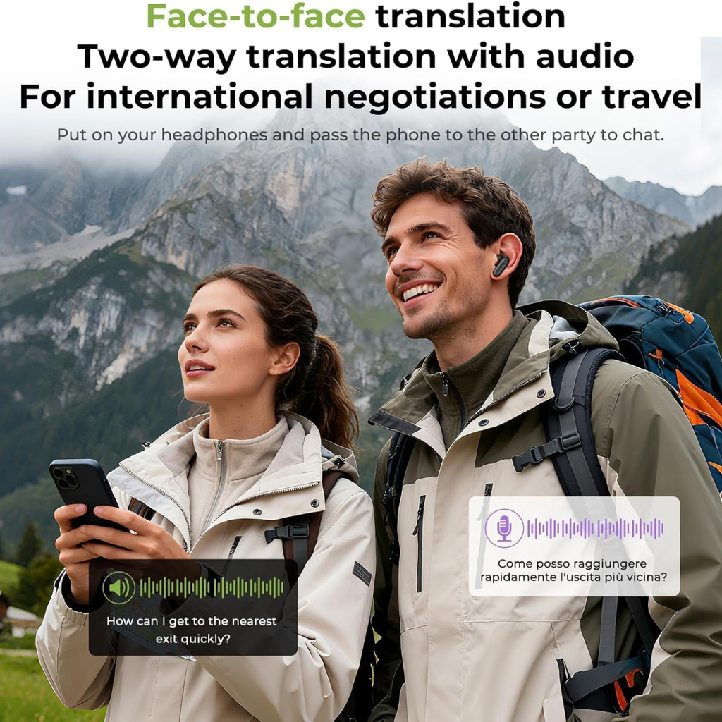 NE20 AI Translation Earbuds with Touch Screen, 135 Languages, Real-Time Translation