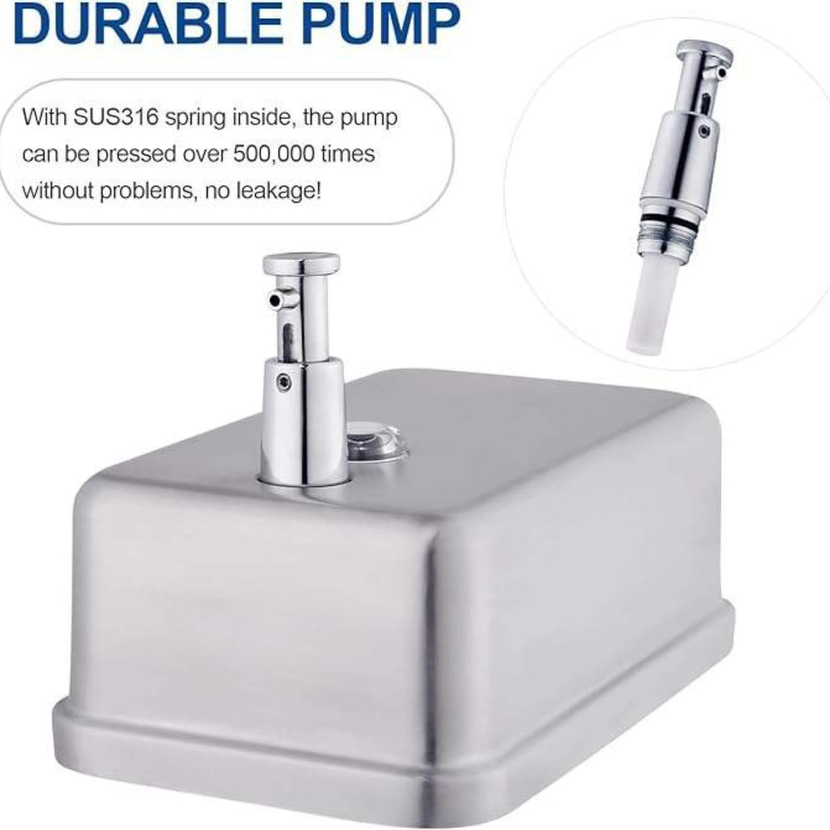 Commercial Wall Mount Soap Dispenser - Premium 304 Stainless Steel Manual Liquid Soap & Hand Sanitizer Dispenser with Corrosion-Proof SUS316 Spring Pump - Leak-Free, Key Lock Design for Bathroom