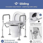 GAOBO Large Elevated Toilet Seat with Arms - Heavy Duty 400 lbs Aluminum Raised Toilet Seat Frame for Seniors, Handicap - 5 Height Adjustable Soft Padded Cushion Safety Rails, Post-Surgery Recovery