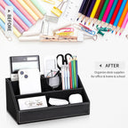 5 PCS PU Leather Desk Organizer and Accessories Set, Black Executive Office Desk Storage Set with Multi-Compartment