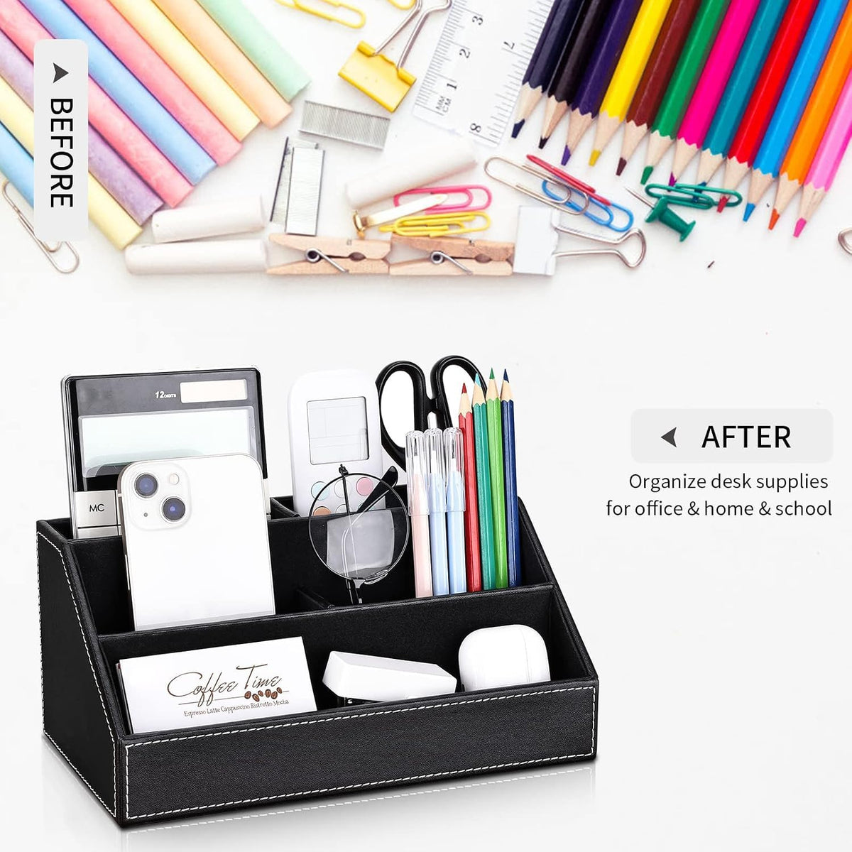 5 PCS PU Leather Desk Organizer and Accessories Set, Black Executive Office Desk Storage Set with Multi-Compartment