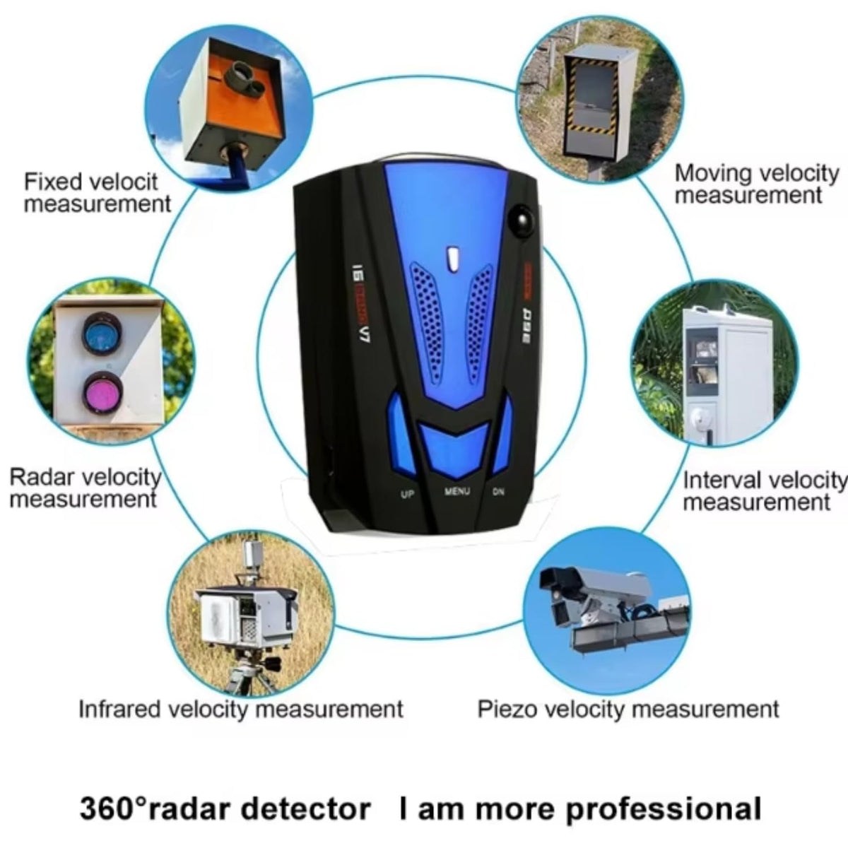V7 Car Radar Detector, 360° Laser Speed Detection, 16-Band Voice & LED Alerts, City & Highway Modes