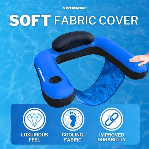 Fabric-Covered Inflatable Pool Lounger with Sling Seat, Backrest & Built-In Cup Holder for Pool, Beach & Lake