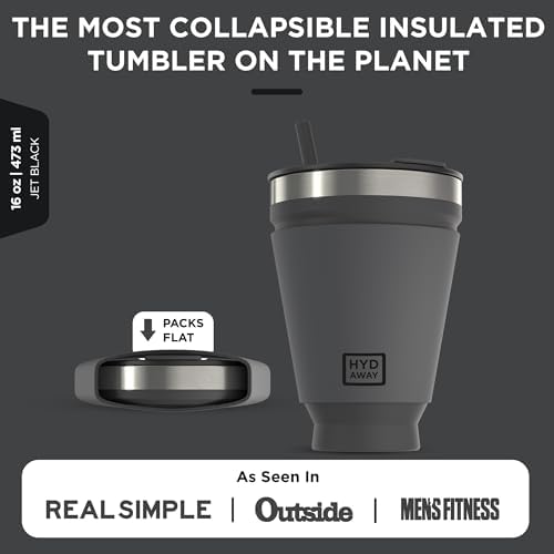Collapsible Insulated Tumbler 16oz, Reusable Coffee Cup with Straw