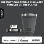 Collapsible Insulated Tumbler 16oz, Reusable Coffee Cup with Straw